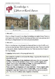 English Worksheet: Knowledge 1: Urban or Rural Areas 