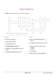 English Worksheet: Edgar Allan Poe: a crossword