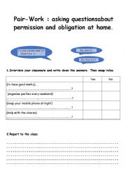 English Worksheet: Pair-work permission/obligation