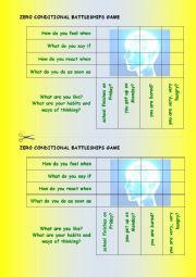 English Worksheet: battleships - zero conditional