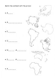 Continents word fill and match