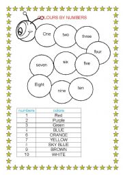 English Worksheet: colors by numbers from 1 to 10