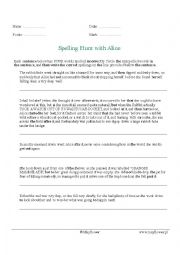 English Worksheet: Spelling Hunt with Alice