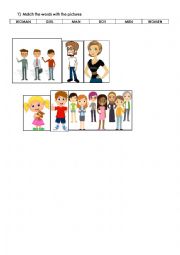 English Worksheet: Learn the difference between man/men, woman/women, girl/boy