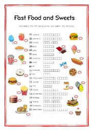 English Worksheet: Fast Food and Sweets
