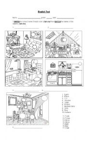 English Worksheet: parts of the house, prepositions