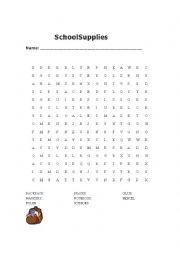 English Worksheet: School Supplies Wordsearch