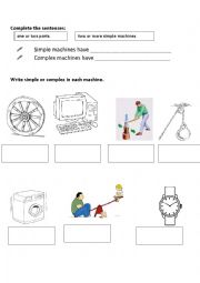 English Worksheet: machines simple and complex