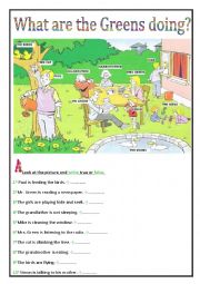 English Worksheet: What are the Greens doing?
