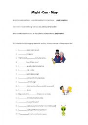 English Worksheet: Might, Can and May