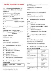 English Worksheet: The only exception - Paramore - Simple Past activities 