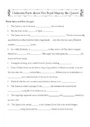 English Worksheet: Unknown facts about Her Royal Majesty the Queen