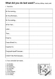 English Worksheet: what did you do last week (simple past)