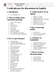 English Worksheet: Useful Phrases for Discussions