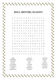 DAYS, MONTHS, SEASONS WORD SEARCH