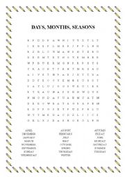 English Worksheet: DAYS, MONTHS, SEASONS WORD SEARCH