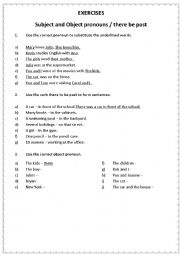 English Worksheet: Pronouns and there to be past