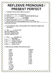 English Worksheet: Reflexive pronouns and present perfect