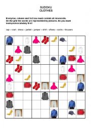 English Worksheet: SUDOKU - CLOTHES