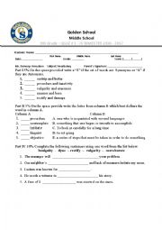 English Worksheet: 9th Vocabulary Test 