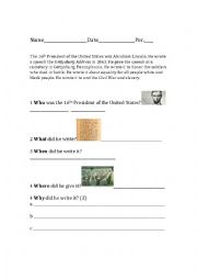 English Worksheet: The Gettysburg Address