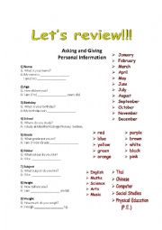 English Worksheet: Asking and Giving Personal Information