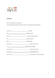 English Worksheet: My party. What are they doing?