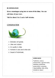 English Worksheet: B1 monologue Conservation