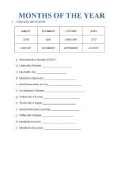 English Worksheet: Months of the year