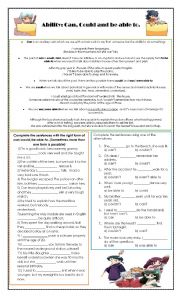 English Worksheet: Ability: can, could and be able to