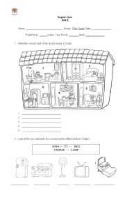 English Worksheet: part of the house, furniture