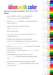 English Worksheet: idiom and color exercise