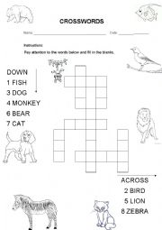 English Worksheet: Animals Crosswords