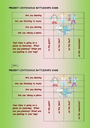 English Worksheet: battleships - present continuous