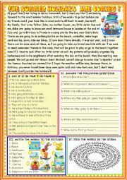 English Worksheet: The summer holidays are coming :reading comprehension