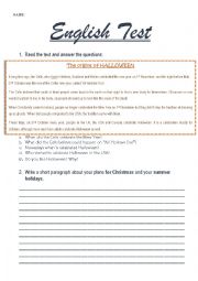 Short Worksheet HALLOWEEN