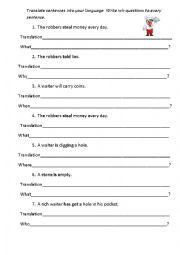 English Worksheet: make wh-questions to the sentences