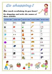 English Worksheet: go shopping!