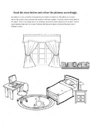 English Worksheet: Colour the bedroom