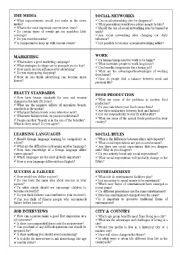 English Worksheet: Speaking cards (18 topics)