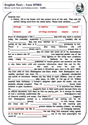 English Worksheet: Test linking words and mix verb tense shakespeare