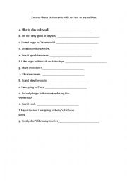 English Worksheet: Exercise with me too or me neither