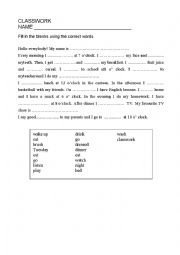 English Worksheet: Fill in the blanks Daily routines