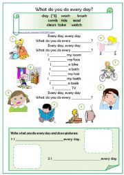 English Worksheet: What do you do every day - song, task, cards