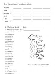 English Worksheet: Song - Rain rain go away