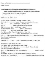 English Worksheet: Ed Sheeran All Of The Stars