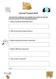 English Worksheet: Internet treasure hunt