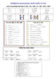 English Worksheet: Subject pronouns and verb to be