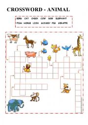 English Worksheet: CROSSWORD - ANIMAL