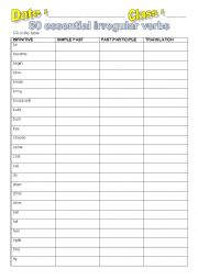 English Worksheet: 50 irregular verbs